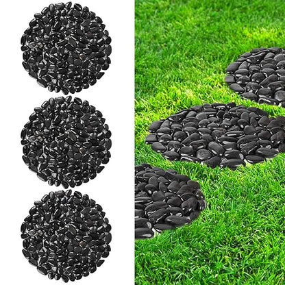 River Rock Stepping Stones Outdoor for Garden Walkway, 12 inch Diameter 3 Pcs Round Shape Paver Step Stones Polished Pebble River Stone Mat for Yard Lawn Patio Pathway Walk Way - Black
