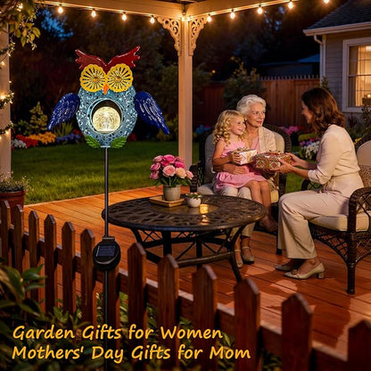 Go2garden Solar Owl Garden Gifts Lights Outdoor, 3D Waterproof Colorful Yard Art Decor with Stakes for Pathway Sidewalk Ornaments, Birthday Garden Gifts for Mom Women(1Pack)