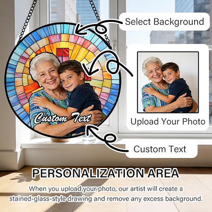 Personalized Custom Photo Faux Stained Glass Window Hanging - Mother Memorial Gifts Customized Ornaments Christmas Birthday Mother's Day for Lovers Women Men Dad Mom Nana Grandma