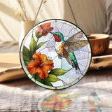 7.8" Green Hummingbird Stained Glass Suncatchers Art Glass Bird and Flowers for Sun Catcher Indoor Window Gift for Pet Animal Nature Floral Lovers Women Mom Friend Painted Panel Décor BIRD-01B-SG8
