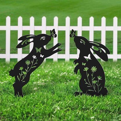 Easter Decorations Outdoor,2 Pack Metal Silhouette Bunny Garden Decor,Rabbit Yard Art Stakes for Yard,Lawn,Patio,Easter Gifts for Women