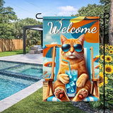 HOMETITUTE Hello Summer Beach Orange Cat Garden Flag 12×18 Inch Double Sided Summer Coastal Seasonal Tropical Pool Yard Flag Summer Cat Garden Flags Tropical Ocean Sea Outside Outdoor House Decoration
