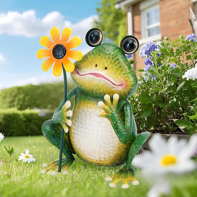 chisheen Garden Frog Statue Outdoor Decor Metal Frog Yard Art Sculpture