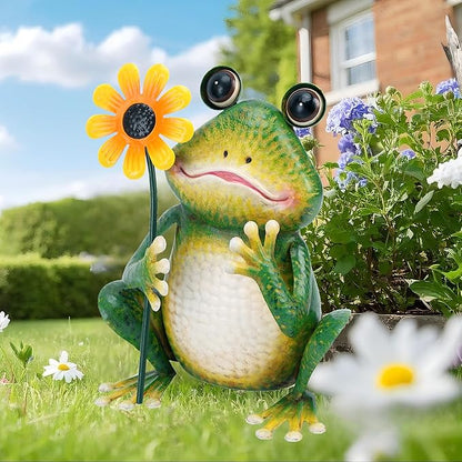 chisheen Garden Frog Statue Outdoor Decor Metal Frog Yard Art Sculpture