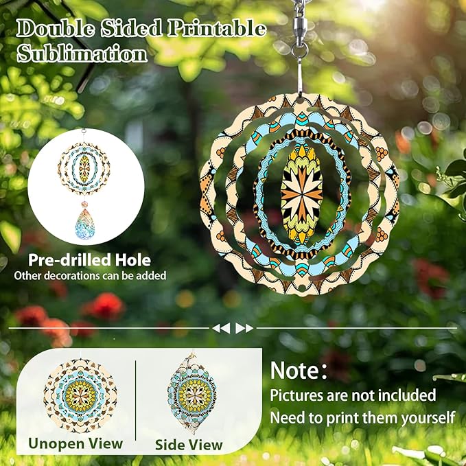 3 Inch Sublimation Wind Spinner Blanks, 5 Pack Double-sided Sublimation Metal Blanks Bulk for Transfer DIY, Aluminum 3D Wind Spinner for Indoor Outdoor Porch Garden Yard Window Hanging Decor
