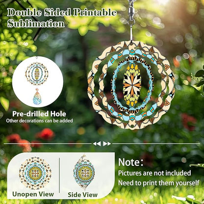 3 Inch Sublimation Wind Spinner Blanks, 5 Pack Double-sided Sublimation Metal Blanks Bulk for Transfer DIY, Aluminum 3D Wind Spinner for Indoor Outdoor Porch Garden Yard Window Hanging Decor