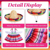 Watayo 2 Pcs/Set Mexican Porch Goose Outfits, Lawn Goose Clothing Costume for Cinco De Mayo, Garden Goose Clothes Striped Dress Mexican Sombrero for 23" High Statue Outdoor Patio Yard Decor (B Style)