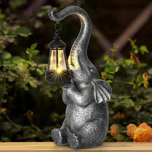 Solar Powered Garden Decoration Elephant Outdoor Statue, Birthday Gift for Lady, Mom Grandma Elder, Balcony, Garden, Patio, Lawn Elephant Decoration