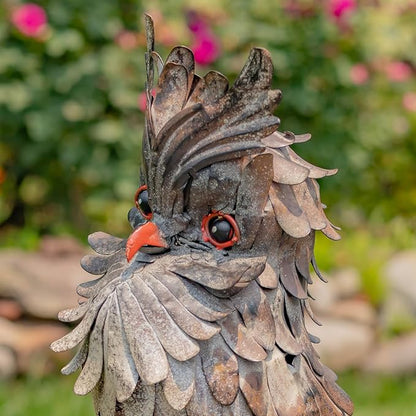 Zaer Ltd. Great Horned Owl Metal Garden Accent, Indoor/Outdoor Decor, Hand-Painted Black-Grey Finish (16" Tall Hickory)