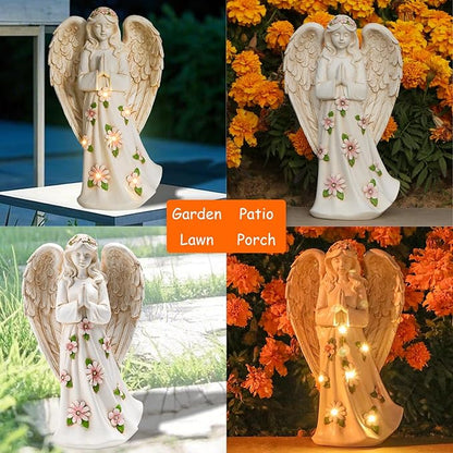 Angel Statue for Garden - 9.65 inches Guardian Solar Outdoor Statue, Praying Anel Statues Gardening Gifts for Mom Grandma Lawn Ornaments Figurines for Outdoor Decor
