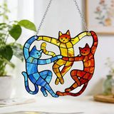 Cat Stained Glass Suncatcher Window, Hanging Sun Catchers Indoor Window, Suncatcher for Mom/Women (Dancing Cat)