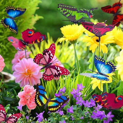 VGOODALL 50PCS Butterfly Garden Decorations, 11.8 inch Butterfly Stakes Ornaments Artificial Waterproof Butterflies for Flower Bouquet Outdoor Indoor Yard Art Patio Plant Pot Flower Bed Home Décor