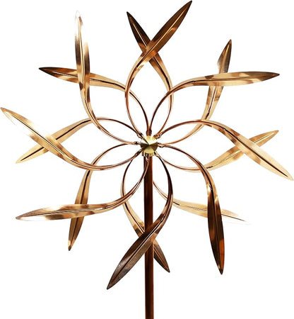Stanwood Wind Sculpture: Kinetic Copper Wind Sculpture Dual Spinner - Dancing Willow Leaves