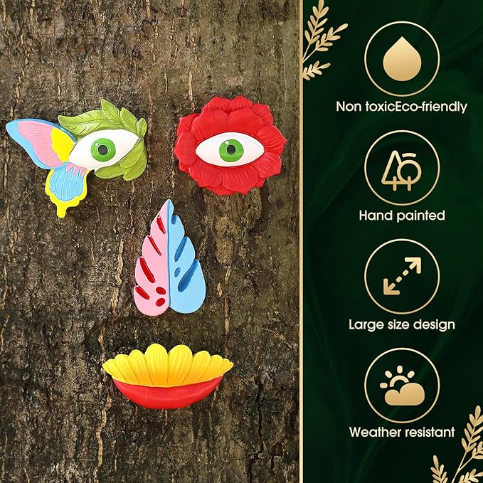 Vercraft 3 Pack Tree Face Decor Outdoor with Screws Old Man Ghost Tree Art for Easter Halloween Garden Outdoors and Indoors (Cute Style)