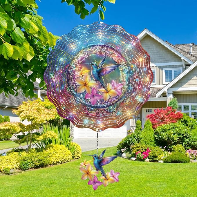 Hummingbird Wind Spinners Outdoor - 3D Hanging Wind Spinner for Garden Yard Art Decoration, Metal Stainless Bird Wind Catcher Kinetic Sculpture Ornament Gifts for Women Men