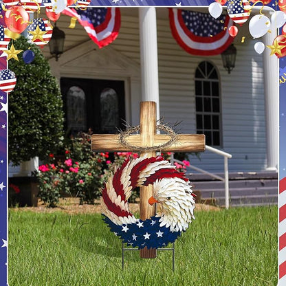 Amyhill 250th Anniversary Decorations, Patriotic Eagle Cross Metal Garden Stakes,4th of July Red White Blue Welcome Yard Signs, Flat Patriotic Outdoor Decor for Independence Day Patio Lawn Walkway