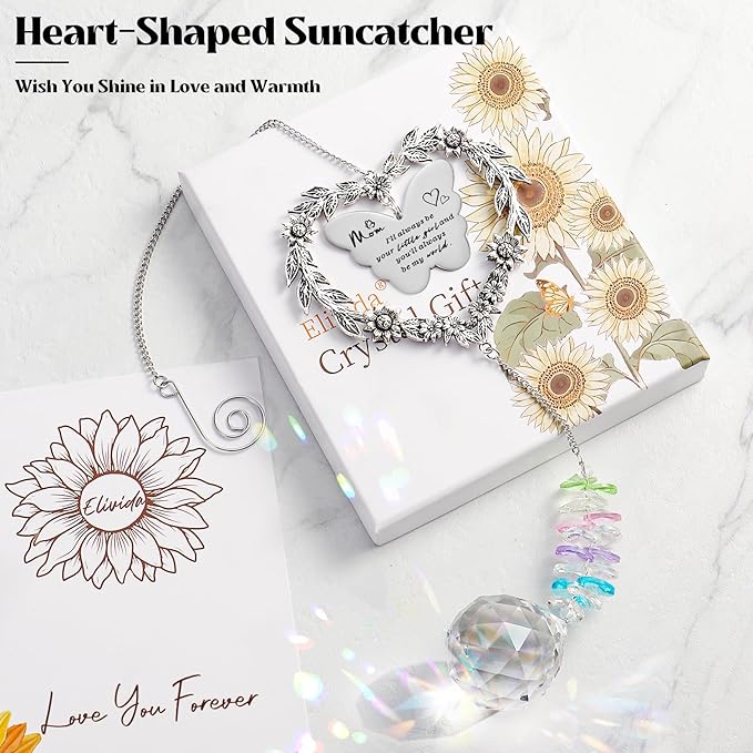 Christmas Sun Catcher Gift for Mom from Daughter, Moms Birthday Gifts Crystal Hanging Ornament, I Love You Mom Unique Mothers Day Rainbow Maker