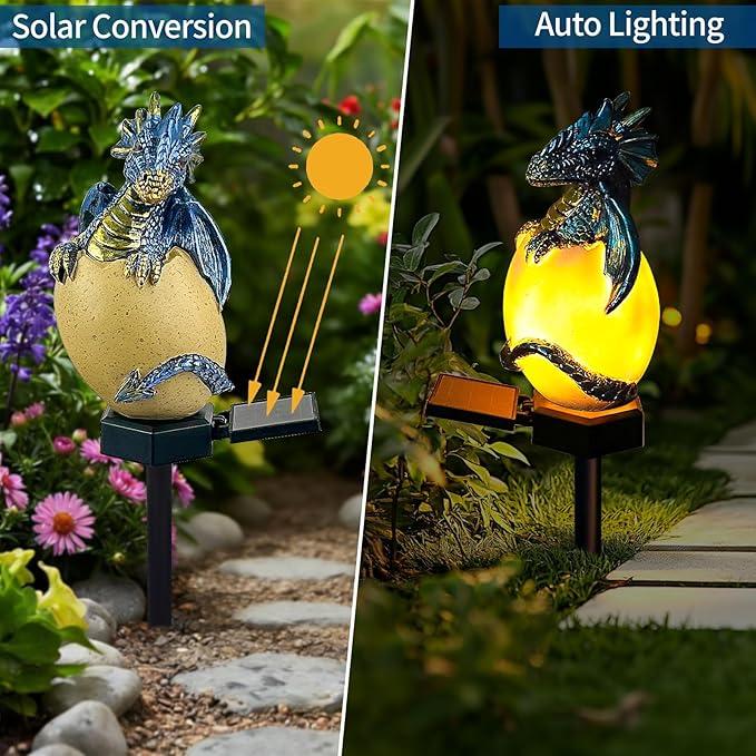 Solar Dragon Garden Decor Dragons Gifts for Women- Dragon Statue Outdoor with Egg Light Lawn Ornaments Solar Egg Lights for Easter Outside Yard Whimsical Art Outdoor Medieval Decor (Blue)