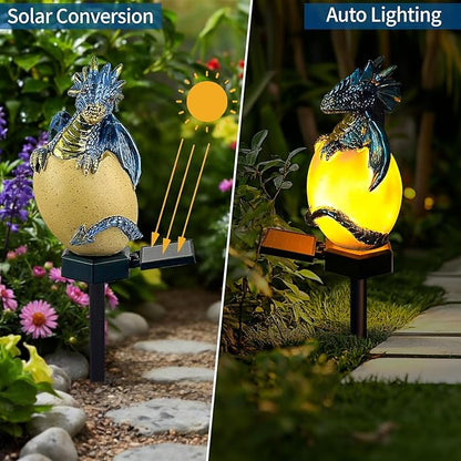 Solar Dragon Garden Decor Dragons Gifts for Women- Dragon Statue Outdoor with Egg Light Lawn Ornaments Solar Egg Lights for Easter Outside Yard Whimsical Art Outdoor Medieval Decor (Blue)
