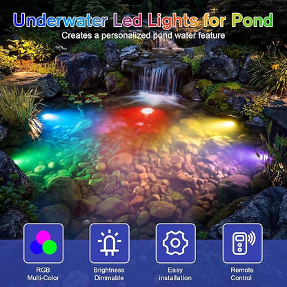 POPOSOAP 6-Head RGB Underwater Pond Lights, IP68 Waterproof LED Lights with Remote Control, Timer & Memory Function Fountain Lights for Pond Fountain Waterfall Aquarium Pool Outdoor Decoration