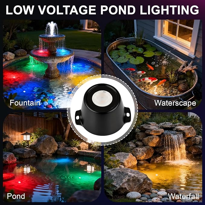 Pond Lights LED Underwater, 3000K Warm White 5W 12V-24V AC/DC Wired Submersible LED Spot Lights for Pond Fountain Waterfall Pool Aquascape, 45 Degree Angle, IP68, Stainless Steel, 6PK