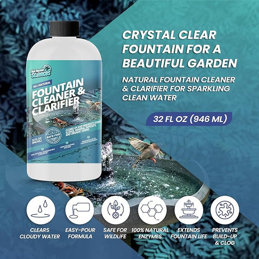 32oz Water Fountain Cleaner - Cleans 80 Gallons of Water, Bird Bath Cleaner Safe for Birds and Wildlife, Ideal for Indoor & Outdoor Use - Prevents Dirt Build-Up and Clog, Safe for Stone, Metal & More