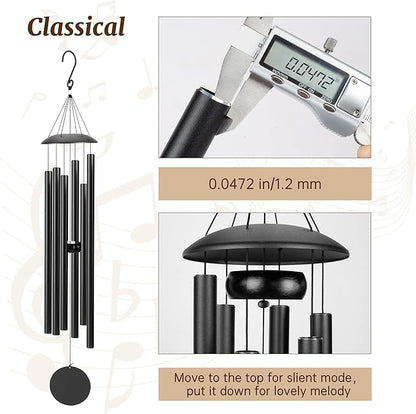 Large Aluminium Wind Chimes 38" with Classic Sound, Coolest Metal Windchimes Outdoors with Pine Wood Striker, Unique Gift for Mom, Garden Decoration(38" Black)