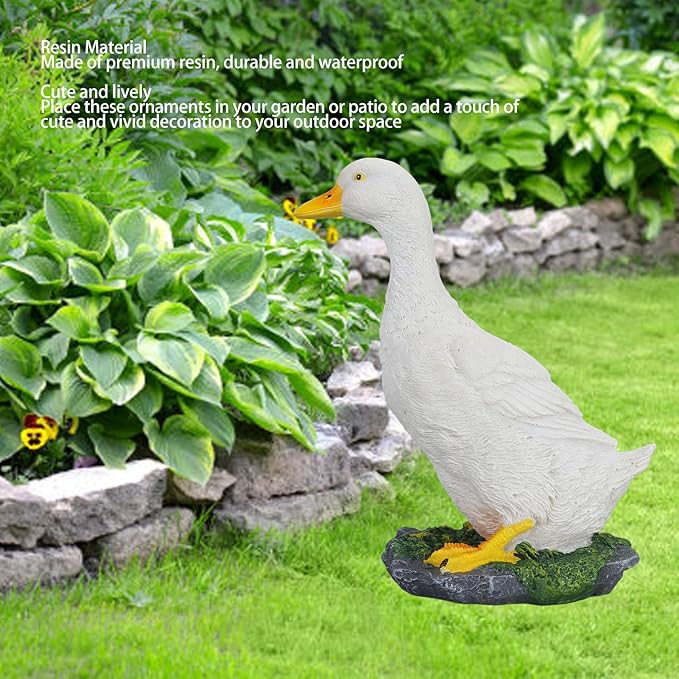 GLOGLOW Hand Painted Duck Garden Statue, Medium Size Decorative Outdoor Figurine for Yard Lawn Patio