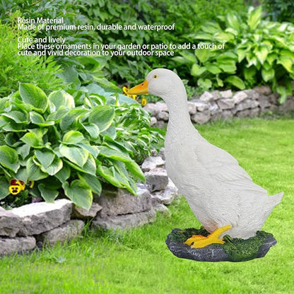 Duck Resin Statue,Resin Goose Sculpture Statue Front Porch Garden Decor for Outside Imitation Wood Carving, Funny Animal Decorations Fairy Craft Yart Art Decor(White)