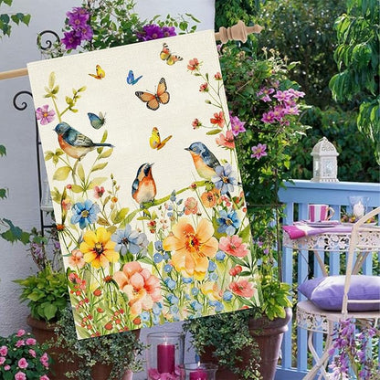 Baccessor Spring Floral Birds House Flag Double Sided 28x40 Inch Burlap,Flower Butterflies Large Garden Flag Porch Patio Front Entry Yard Seasonal Farmhouse Outside Outdoor Decor
