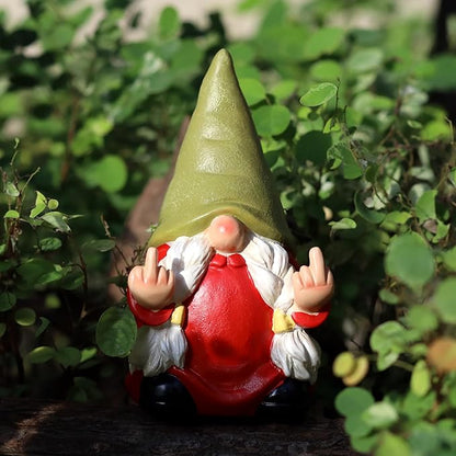 Middle Finger Female Gnome Statue 5.1in， Naughty Garden Gnome Statue Decoration and Lawn Ornament - Funny Garden Gnomes for Outdoor or Home Decor