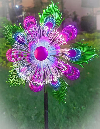Solar Peacock Wind Spinners for Yard and Garden, 40 Inch Solar Windmill Garden Whirligig Kinetic Spinners Decor for Lawn,Patio&Yard, Metal Whirligigs Purple Wind Spinners Outdoor