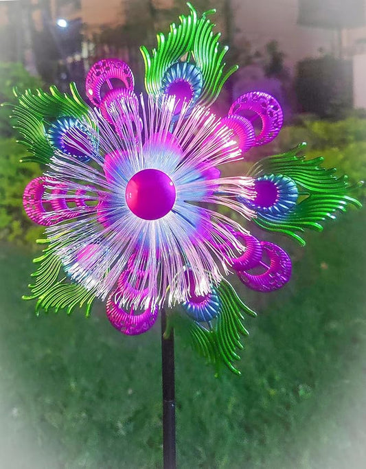 Solar Peacock Wind Spinners for Yard and Garden, 40 Inch Solar Windmill Garden Whirligig Kinetic Spinners Decor for Lawn,Patio&Yard, Metal Whirligigs Purple Wind Spinners Outdoor
