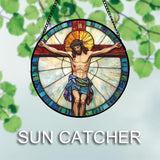 DASTOLL Christian Gifts for Women - Cross Passion of Jesus Stained Glass Window Hanging Easter Sun Catcher Garden Religion Decor Mother's Day Catholic Gift for Men Grandma Nana Her Mom 11.8"