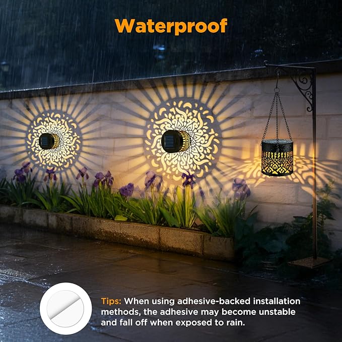 2 Pack Decorative Solar Mandala Lights, Solar Fence Lights Outdoor, Hanging LED Solar Deck Step Wall Lights Waterproof for Yard, Garden, Patio, Backyard Decor, Gifts for Mom Women, Warm White