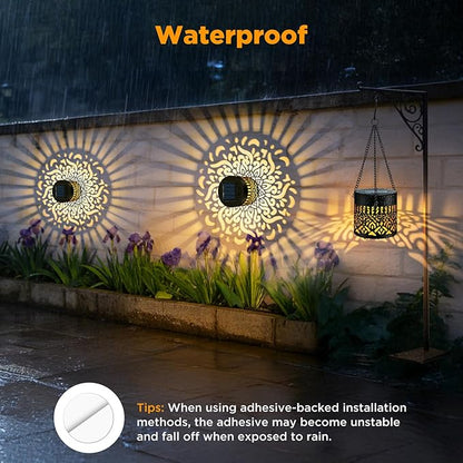 2 Pack Decorative Solar Mandala Lights, Solar Fence Lights Outdoor, Hanging LED Solar Deck Step Wall Lights Waterproof for Yard, Garden, Patio, Backyard Decor, Gifts for Mom Women, Warm White