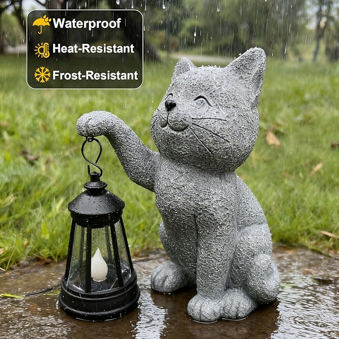YODY Garden Statues Outdoor Garden Decor: Cat Statue with Solar Lantern for Yard Art Lawn Ornaments Porch Patio Balcony Home House - Birthday Gifts for Grandma Mom Women