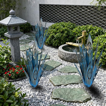 Tequila Rustic Sculpture DIY Metal Agave Plant Home Decor Rustic Hand Painted Metal Agave Garden Ornaments Outdoor Decor Figurines Home Yard Decorations Stakes Lawn Ornaments (Blue new 2PCS)