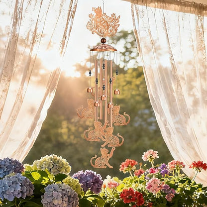 Cat Wind Chimes Outdoor - Metal Animal Windchime Yard Decor Waterproof Garden Backyard Patio Lawn Indoor Art Hanging Christmas New Year Decoration Birthday Gift for Cats Lover Women Mom