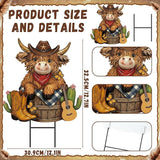 Amyhill Western Cowboy Highland Cow Outdoor Decor Cow Metal Garden Stakes Decorative Western Highland Calf Lovers Yard Signs with Stakes for Farmhouse Wild West Holiday Garden Lawn Decor