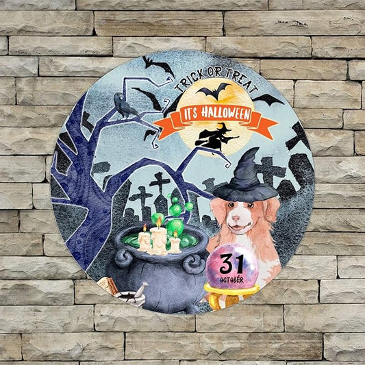 Retro Metal Sign 12"x12",Happy Halloween Scary Night Grave Witch Bats Trick Or Treat Dog Aluminum Tin Metal Sign for Home Living Room Bedroom Garden Farm Patio Decor Wall Art Poster