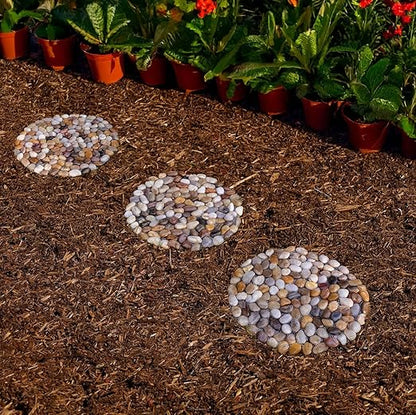 6 PCS River Rock Stepping Stones Outdoor, 12 Inch Diameter Round Pavers Pebbles Polished Gravel for Garden Walkway