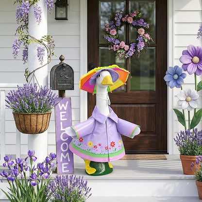 DECOHS 3 Pcs/Set Raincoat Porch Goose Outfits, Summer Lawn Goose Statue Raincoat Costume, Yard Goose Clothes Raincoats Umbrella Hat Outfit for 23" Statue Patio Garden Decoration (Purple)