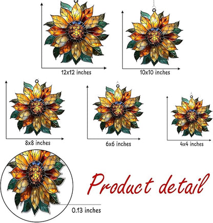 Golden Flower Acrylic Suncatcher, Flower Suncatchers for Window Hangings, Stained Glass Effect Garden Decor, Gift for Mother's Day, Mom, Grandma, Wife, Women
