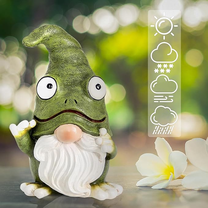 Outdoor Garden Frog Gnome Statue, Garden Gnomes Outdoor Figurine, Sculptures & Statues, Decoration for Outside Yard Lawn Patio Porch Home Decor, Green Nomes Knome Ornament (Green)