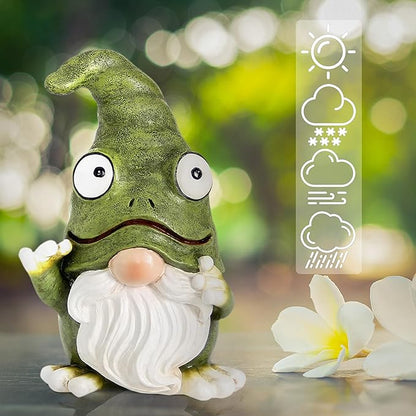 Outdoor Garden Frog Gnome Statue, Garden Gnomes Outdoor Figurine, Sculptures & Statues, Decoration for Outside Yard Lawn Patio Porch Home Decor, Green Nomes Knome Ornament (Green)
