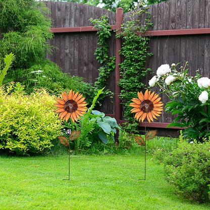 Metal Sunflower Garden Stakes Flower Yard Art Planter Stake Party Lawn Pathway Walkway Patio Decor Yard Sign Indoor Outdoor Decoration (36"+36")