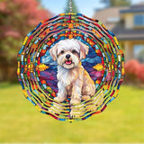Maltese Dog Wind Spinner Pet Dog Memorial Gifts, Vibrant 3D Kinetic Aluminum Metal Yard Art, Loss of Dogs Sympathy Gifts, Hanging Outdoor Garden Decor, 8" Wind Sculptures for Patio, Porch (Maltese2)