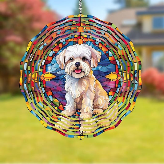 Maltese Dog Wind Spinner Pet Dog Memorial Gifts, Vibrant 3D Kinetic Aluminum Metal Yard Art, Loss of Dogs Sympathy Gifts, Hanging Outdoor Garden Decor, 8" Wind Sculptures for Patio, Porch (Maltese2)