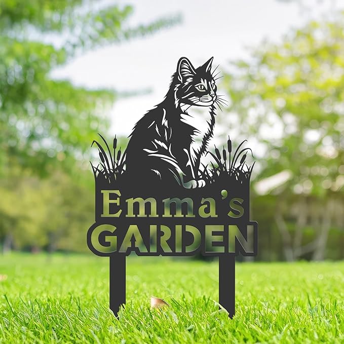 Personalized Cute Cat Kitten Metal Garden Sign,Custom Yard Sign With Stake,Outdoor Garden Décor,Pet Cat Lawn Garden Decorated Statue,Cat Sympathy Yard Metal Sign,Cat Lover Gifts Kailyard Plaque.